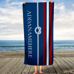 Navy and Red Stripes Rope Knot Nautical Bath Towel