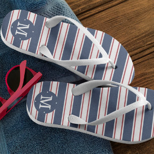 Navy and Red Summer Stripe Monogram Thongs
