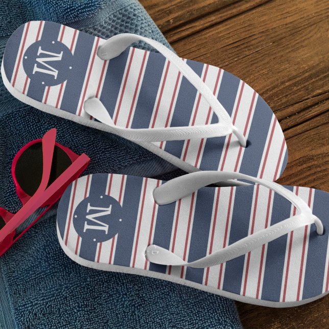 Navy and Red Summer Stripe Monogram Thongs (Creator Uploaded)