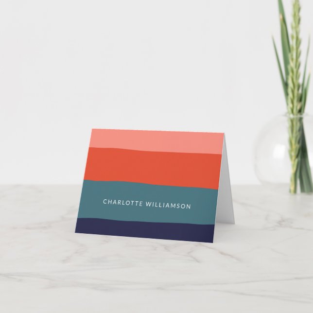  Navy and Red Wide Abstract Stripes Personalised   Note Card (Front)