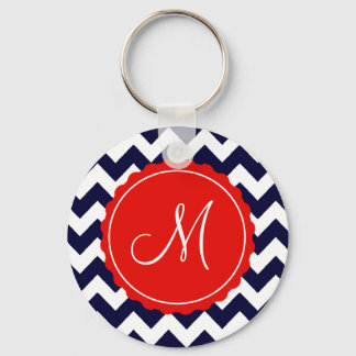 Navy and Red Zig Zag Custom Initial Key Ring