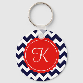 Navy and Red Zig Zag Custom Initial Key Ring