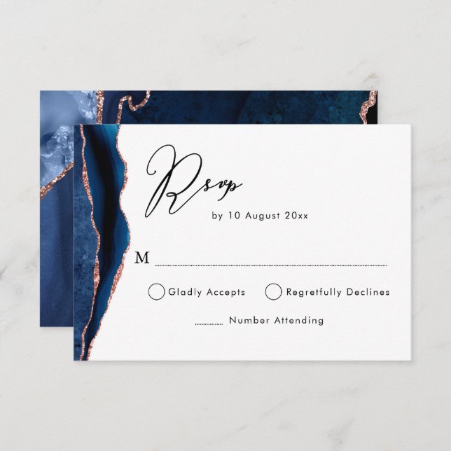 navy and rose gold agate RSVP card (Front/Back)