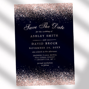 Navy and Rose Gold Confetti Save the Date