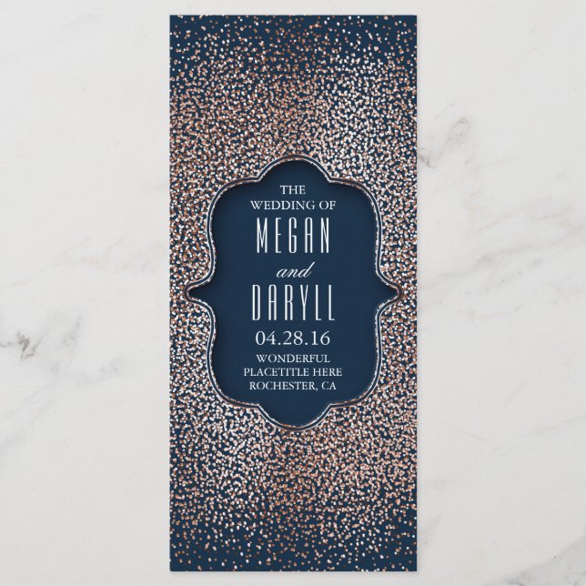 Navy and Rose Gold Glitter Wedding Programs (Front)