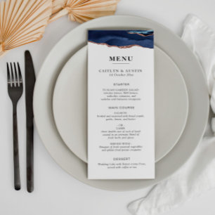 Navy and rose gold wedding menu