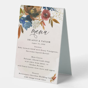 Navy and Rust Boho Floral Wedding Menu & Thank You