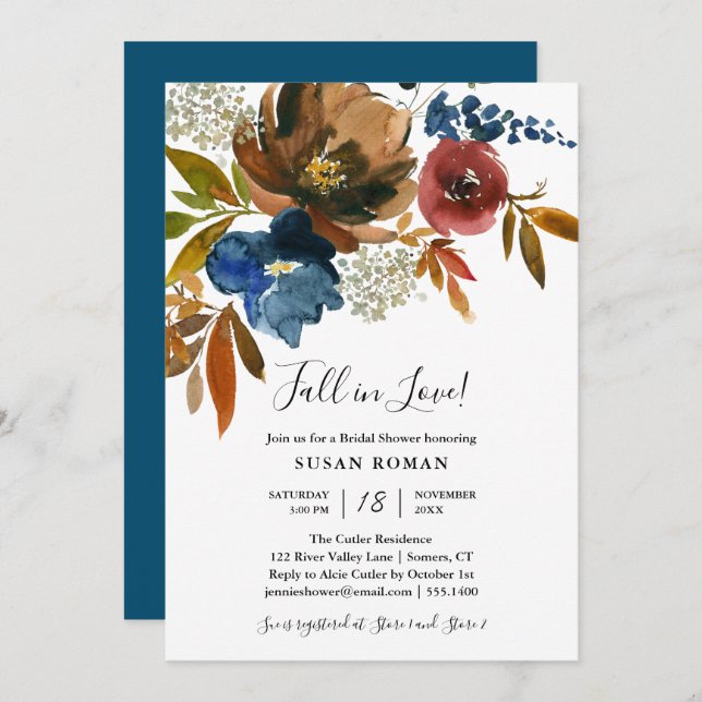 Navy and Rust Fall in Love Bridal Shower Invitation (Front/Back)