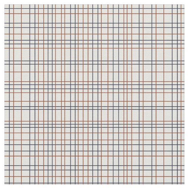 Navy and Rust Grid on light gray (almost white) Fabric (Close Up)