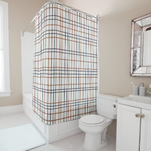 Navy and Rust Grid on light gray (almost white) Shower Curtain