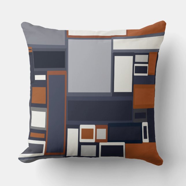 Navy and Rust Mid Century Modern Pattern Cushion (Front)