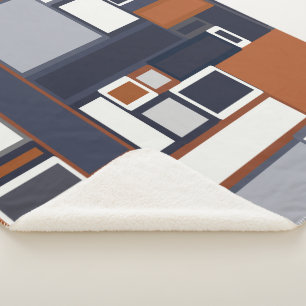 Navy and Rust Mid Century Modern Pattern Sherpa Blanket