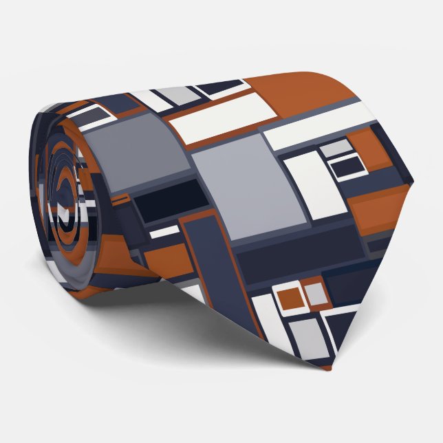 Navy and Rust Mid Century Modern Pattern Tie (Rolled)