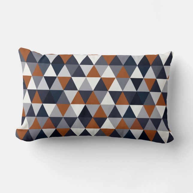 Navy and Rust Triangles I B Lumbar Cushion (Front)