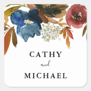 Navy and Rust Watercolor Floral Envelope Seal