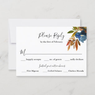 Navy and Rust Wedding Reply with Food Choices RSVP Card