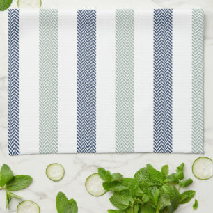 Navy and Sage Green Herringbone Tea Towel
