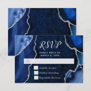 Navy and Silver Agate Marble RSVP Card