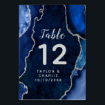 Navy and Silver Agate Marble Wedding Table Number<br><div class="desc">This elegant and glamourous table number wedding sign features a navy blue agate marble background with faux silver glitter accents. The text combines handwritten script and modern sans serif fonts for a classy and sophisticated look. This will be perfect for autumn fall and winter weddings.</div>