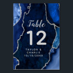 Navy and Silver Agate Marble Wedding Table Number<br><div class="desc">This elegant and glamourous table number wedding sign features a navy blue agate marble background with faux silver glitter accents. The text combines handwritten script and modern sans serif fonts for a classy and sophisticated look. This will be perfect for autumn fall and winter weddings.</div>