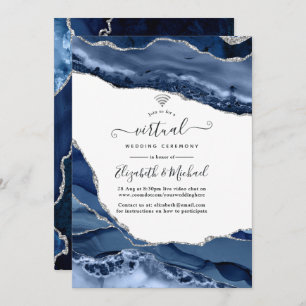 Navy and Silver Agate Online Virtual Wedding Invitation