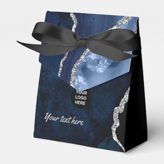 Navy and Silver Agate Precious Stone Favour Box (Front Side)