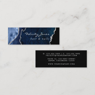 Navy and Silver Agate Precious stone Mini Business Card