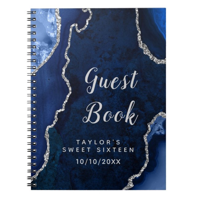 Navy and Silver Agate Sweet Sixteen Guest Book (Front)