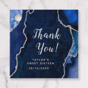 Navy and Silver Agate Sweet Sixteen Thank You Favour Tags