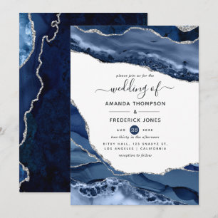 Navy and Silver Agate Wedding Invitation