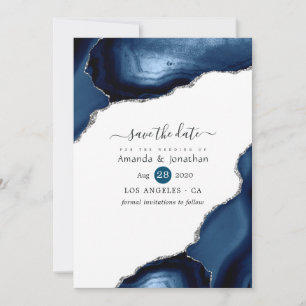 Navy and Silver Agate Wedding Save The Date