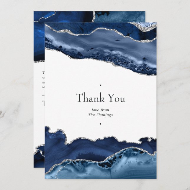 Navy and Silver Agate Wedding Thank You Card (Front/Back)