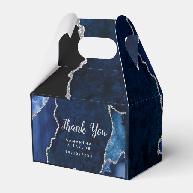 Navy and Silver Agate Wedding Thank You Favour Box (Front Side)