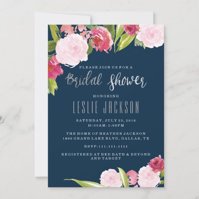 Navy and Silver Bridal Shower Invitation (Front)