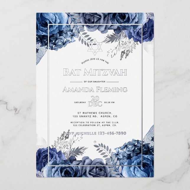 Navy and Silver Floral Bat Mitzvah (Front)