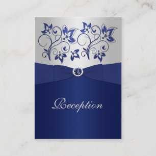 Navy and Silver Floral Reception Card