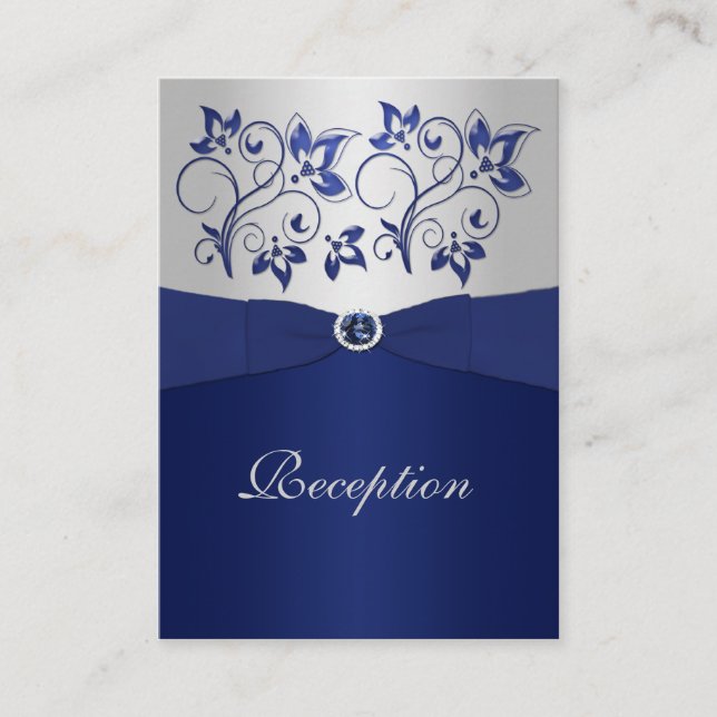 Navy and Silver Floral Reception Card (Front)