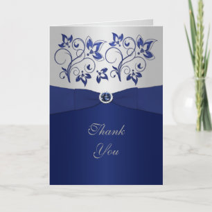 Navy and Silver Floral Thank You Card