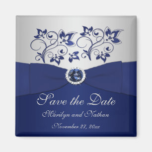 Navy and Silver Floral Wedding Favor Magnet
