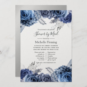 Navy and Silver Foil Bridal or Baby Shower by Mail Invitation
