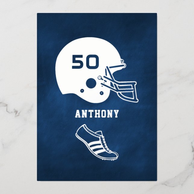 Navy and Silver Football Birthday Chalkboard (Front)