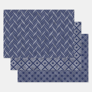 Navy and Silver Geometric Patterns Elegant Wrapping Paper Sheet