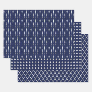 Navy and Silver Geometric Patterns Elegant Wrapping Paper Sheet