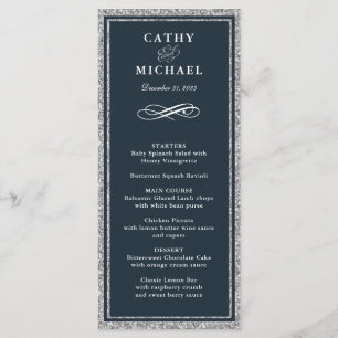Navy and Silver Glitter Personalised Menu Card