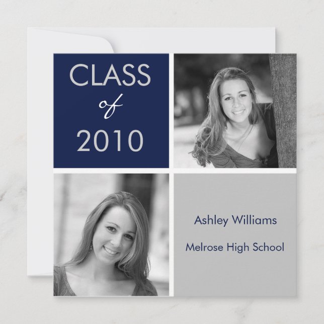 Navy and Silver Graduation Invitations (Front)