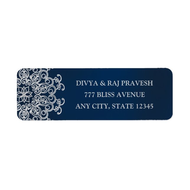 Navy AND Silver INDIAN Style ADDRESS LABELS (Front)