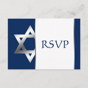 Navy and Silver Star of David Bar Mitzvah RSVP Card
