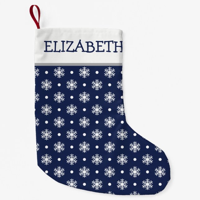 Navy and Snowflakes Personalised Small Christmas Stocking (Front)