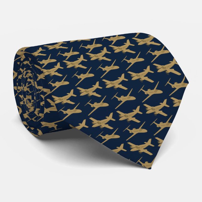 Navy and Tan Aeroplane Men's Neck Tie (Rolled)
