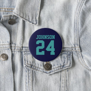 Navy and Teal Athlete Name Jersey Number 7.5 Cm Round Badge